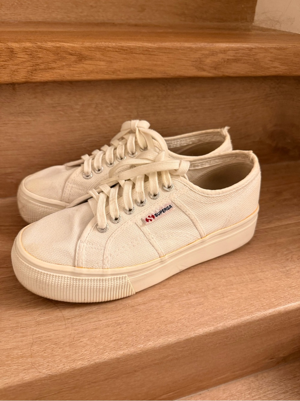 Superga Off White Canvas Low-Top Platform Sneaker